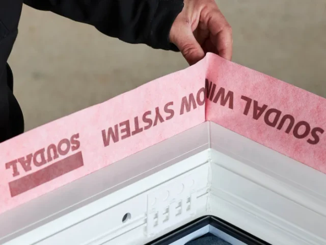 Монтажная лента на углу рамы: фотография Soudal